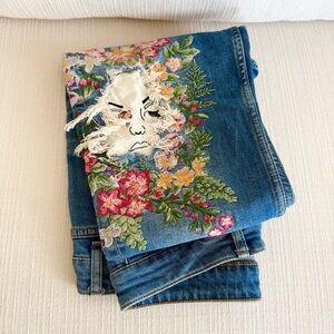 ZARA 🌸✨ Boho Floral Embroidered Jeans
